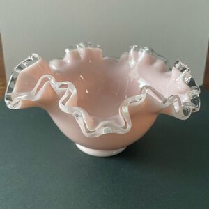 Pink Ruffled Glass Bowl